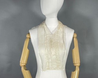 Vintage 1930er 40er Jahre Voile Lace Dickie, Off White Gestickte V-Ausschnitt Mock Bluse, V-Ausschnitt Sheer Modesty Panel Größe S M