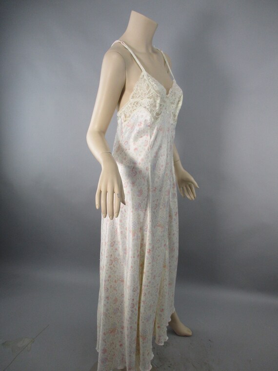 1980s Olga Floral Nightgown, Vintage Size M Satin… - image 6