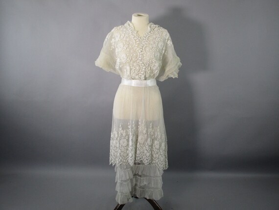 Edwardian Sheer Net Dress, Antique 1910 Dress,Ivor
