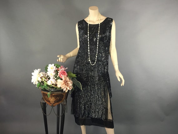 1920s Sequin Dress,Vintage Size L Authentic Flappe