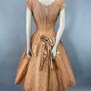 1950s Peach Floral Lace Sequins Party Dress, XS Cupcake Tulle Full Skirt Large Bow, Prom Alt Wedding Elopement Reception Dress, VFG image 10