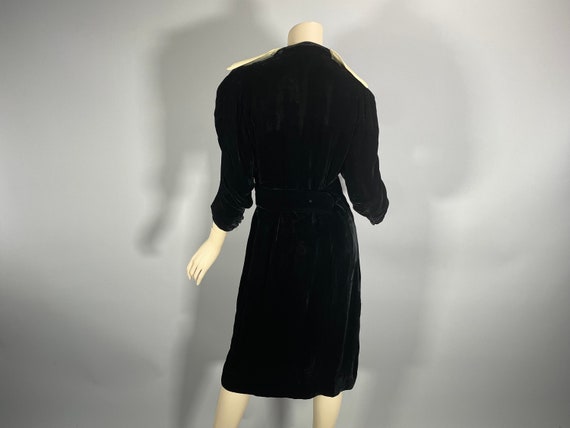 1930s Black Silk Velvet Dress, 30s Vintage S-M Wh… - image 10