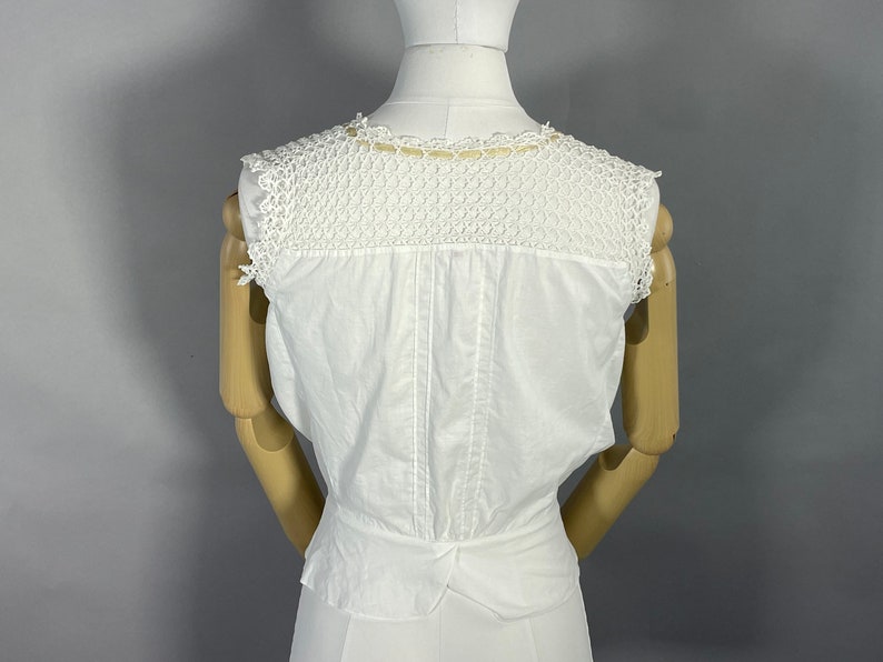 Antique Victorian Edwardian Camisole, Hand Crochet Corset Cover , White Cotton Top , Vintage Lingerie XS image 2