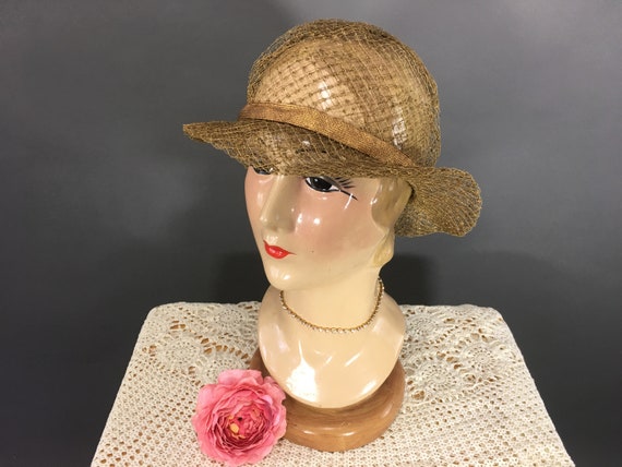 1930's Gold Slouch Hat, Vintage 30's Woven Metalli