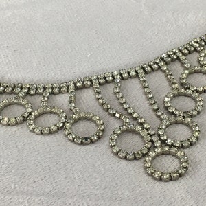 1970s Rhinestone Necklace, Vintage Clear Prong Set Statement Bib Necklace, Avant Garde Wedding Jewelry, VFG