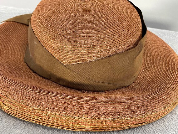 1940s Straw Hat, Vintage Mocha Brown Boater Hat, … - image 4