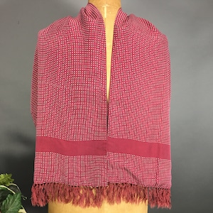 Vintage 1940's Rayon Burgundy Opera Scarf, Men's  Polka Dot Fringe Aviator Scarf, Formal Evening Wear, Groom Groomsmen Accessory, Ascot VFG