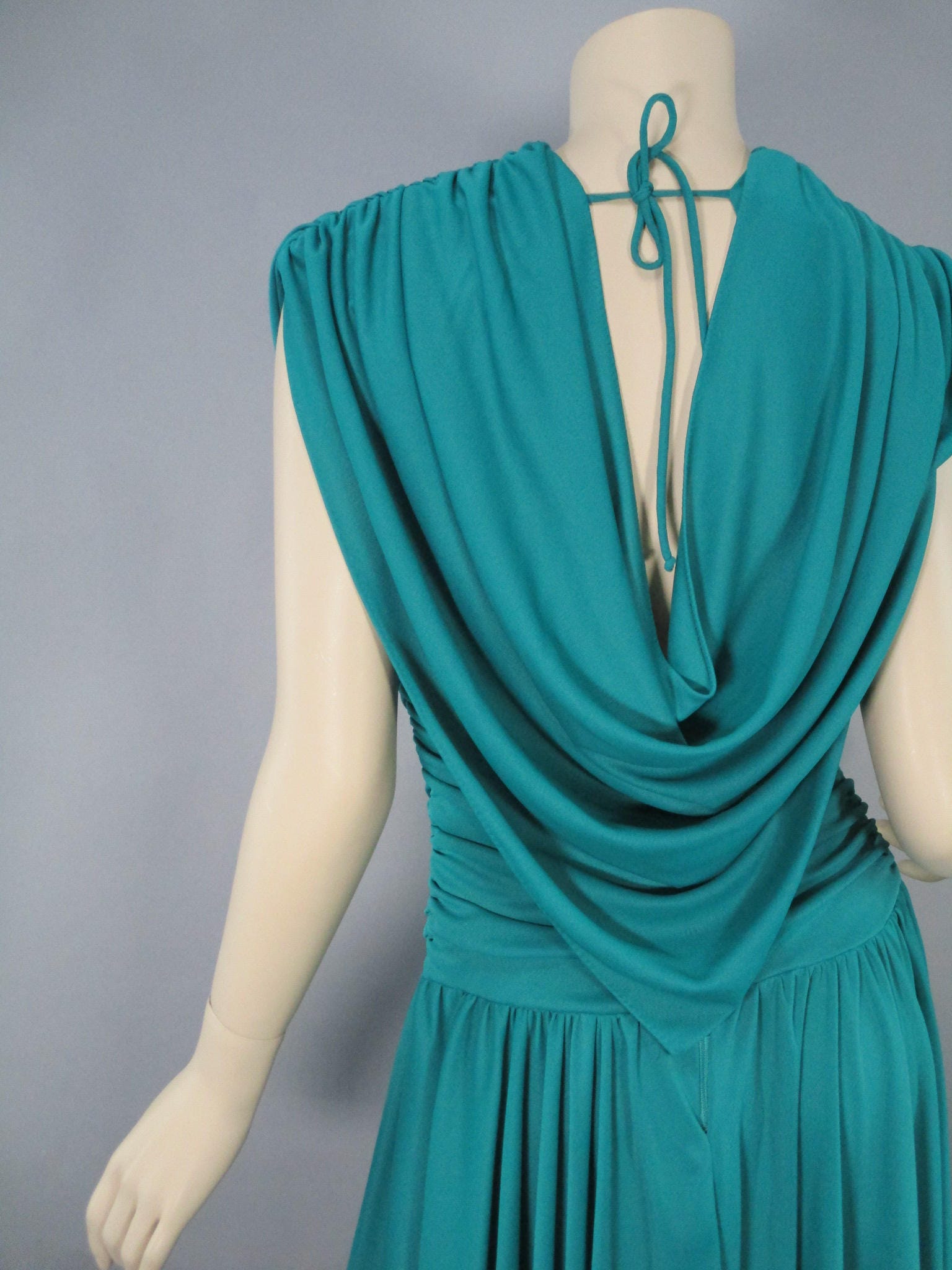 1970s Aqua Polyester Grecian Dress Size M Vintage Disco | Etsy