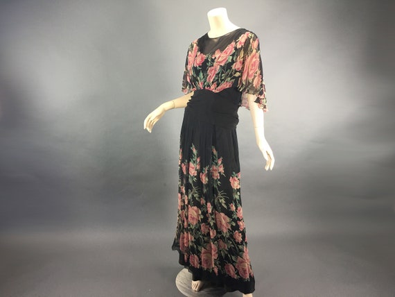 1930s Floral Print Chiffon Evening Dress, Vintage… - image 10