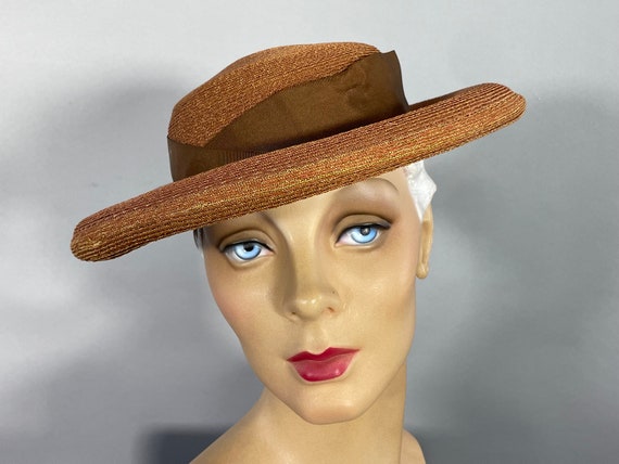 1940s Straw Hat, Vintage Mocha Brown Boater Hat, … - image 10