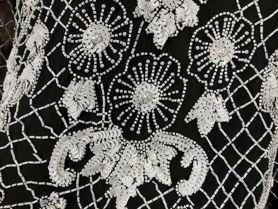 Vintage 1980's Silk White and Black Beaded Dress,… - image 6