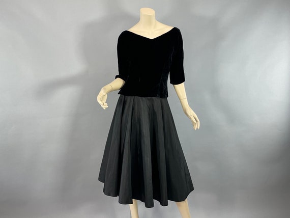 1950s Black Velvet and Taffeta Dress 
