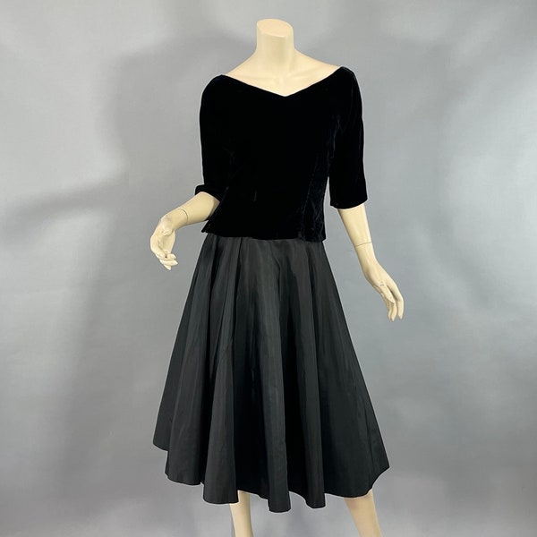 1950s Black Velvet and Taffeta 2 Piece Dress Set, Vintage M Fit and Flare New Look, 50s Party Dress by Smart Set, Full Skirt VFG