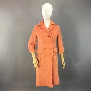 Vintage 1960s Peach Boucle Wool Coat, Double Breasted Full Length  Spring Coat by Sandra Sage ( S/M ) VFG