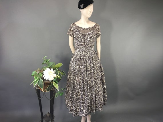 1950's Jay Thorpe Novelty Print Dress, Small Vinta