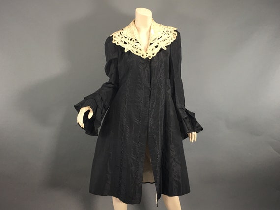 Edwardian Black Duster Battenburg Lace, Antique Sh