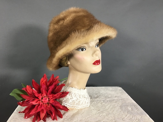 Vintage Adolfo Mink Hat, 1960s Winter Fur Bucket H
