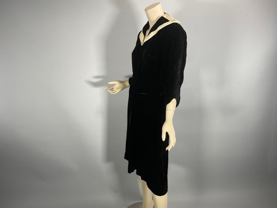 1930s Black Silk Velvet Dress, 30s Vintage S-M Wh… - image 7
