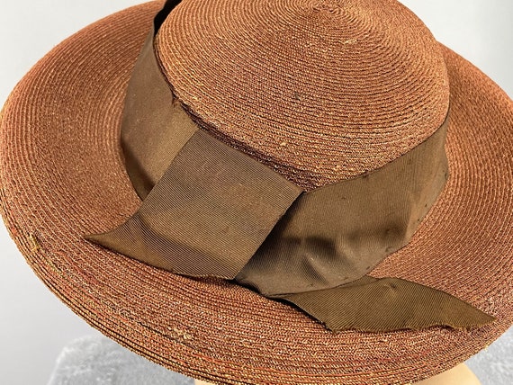 1940s Straw Hat, Vintage Mocha Brown Boater Hat, … - image 6