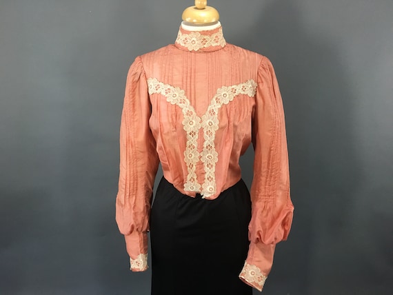 1800s Peach Cotton Blouse, Authentic Antique 1880… - image 1