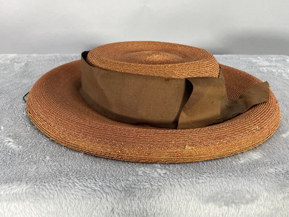 1940s Straw Hat, Vintage Mocha Brown Boater Hat, … - image 5