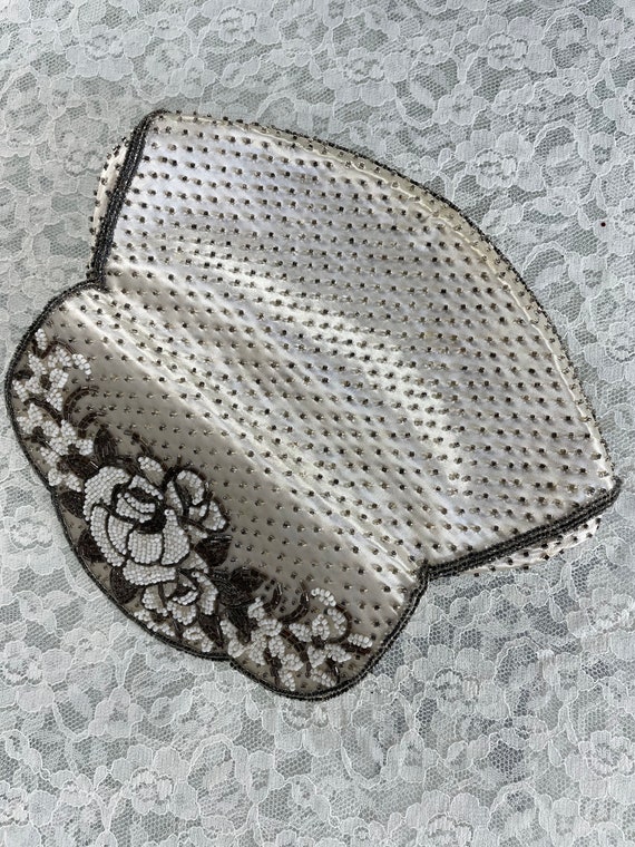 1930s Beaded Clutch, Vintage White Satin Silver B… - image 7