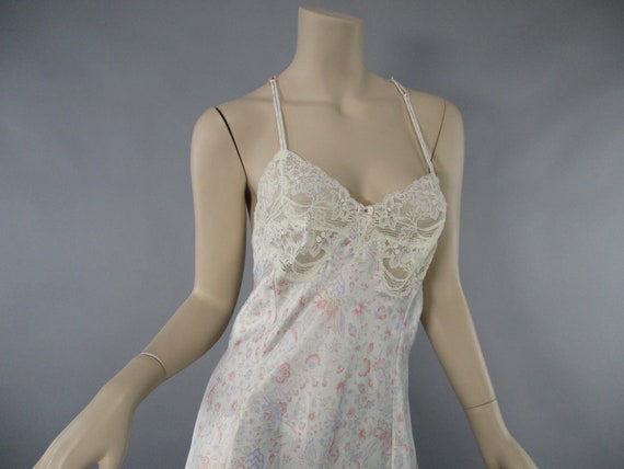 1980s Olga Floral Nightgown, Vintage Size M Satin… - image 2