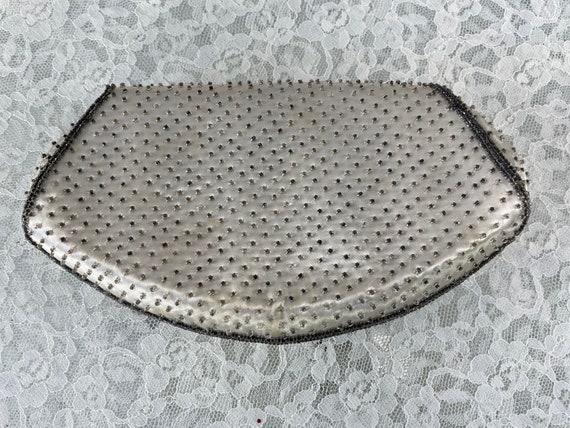 1930s Beaded Clutch, Vintage White Satin Silver B… - image 8