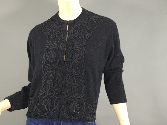 1950s Gene Shelly Beaded Cardigan, Vintage Black … - image 1