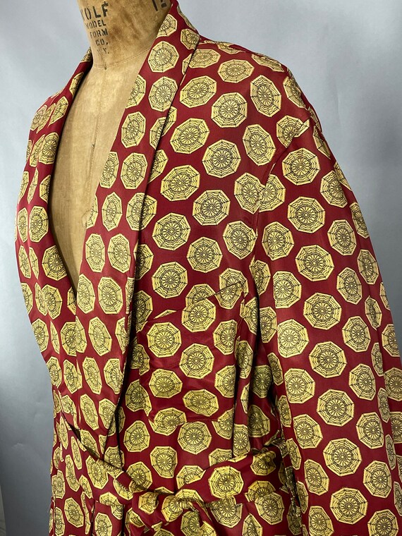 XL Vintage 30s -40s Rabhor Robe, Wine and Gold Ra… - image 7