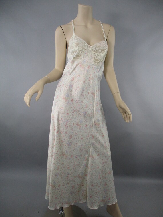 1980s Olga Floral Nightgown, Vintage Size M Satin… - image 5