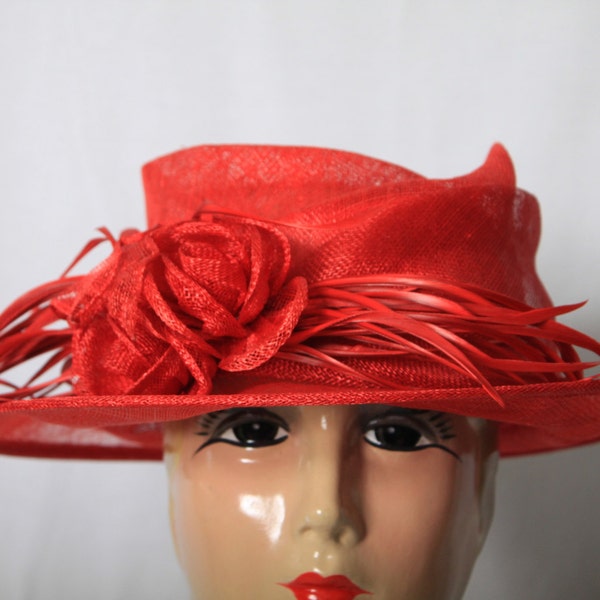 Vintage Hat - Red Hat Society - 80s Straw Rose- Princess Diana