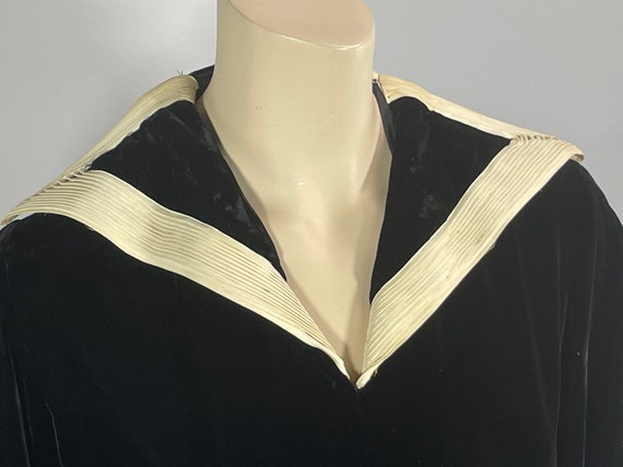1930s Black Silk Velvet Dress, 30s Vintage S-M Wh… - image 3