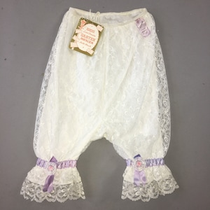 1960s Pettipants NWT, Vintage White Lace Garter Pantaloon, Purple Ribbon Bloomers Pin Up Lingerie, Costume Boudoir  Summer Shorts ,XSmall