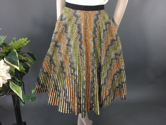 1950s Novelty Print Full Cotton Skirt, Vintage Med