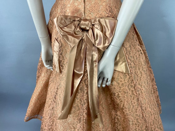 1950s Peach Floral Lace Sequins Party Dress, XS C… - image 8