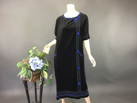 1920s Velvet Beaded Dress,Vintage Volup Black Art