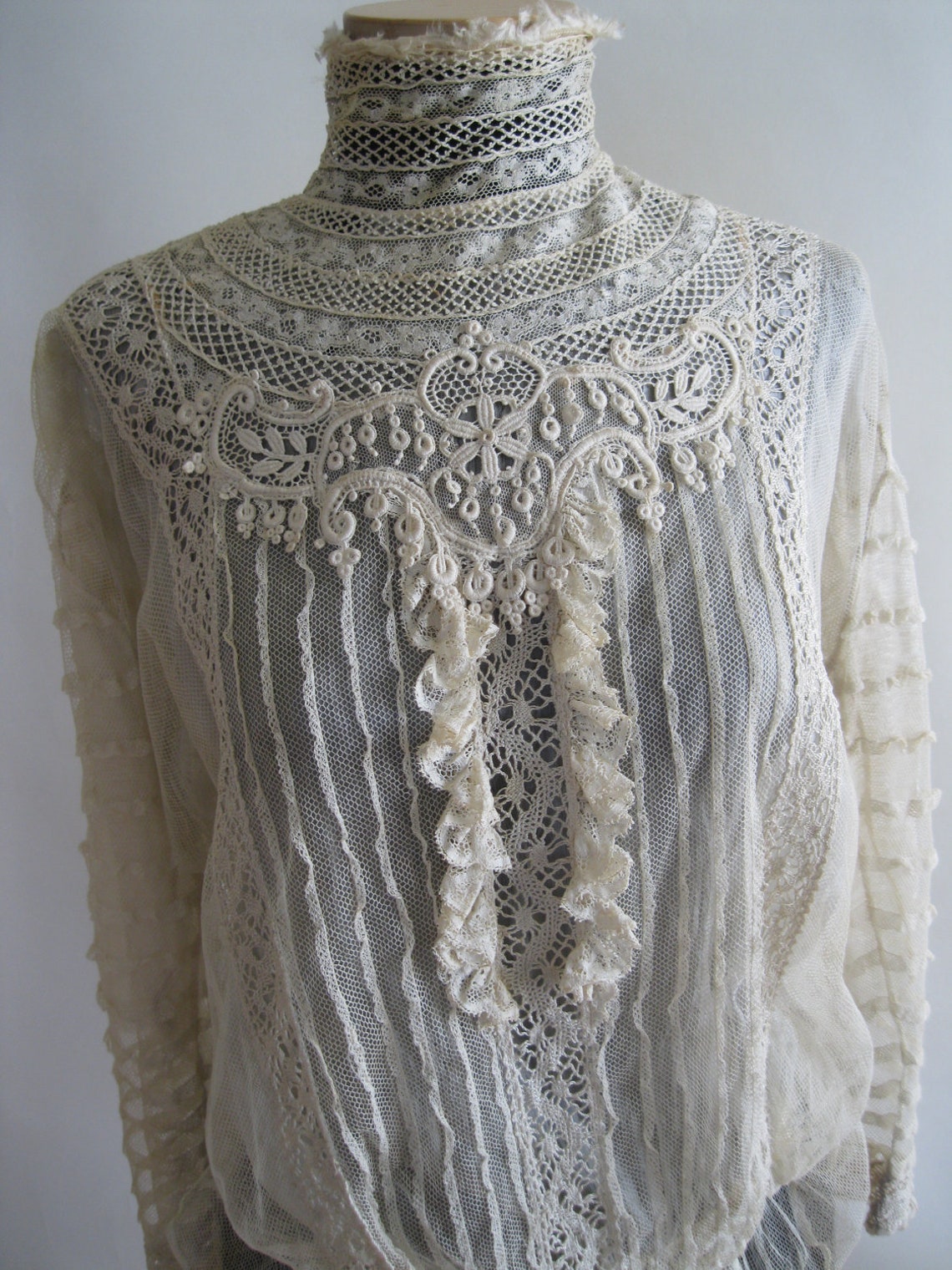 Vintage Victorian Blouse / Ecru Lace Net / Bridal Blouse / Etsy