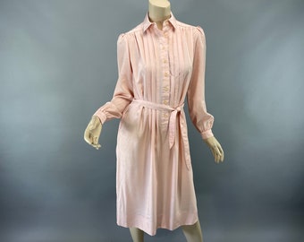 Vintage 80's Baby Pink Shirtwaist Dress, Schrader Sport Career Dress, Button Down Self Belt, Barbiecore Tailored Dress,( M to L) VFG