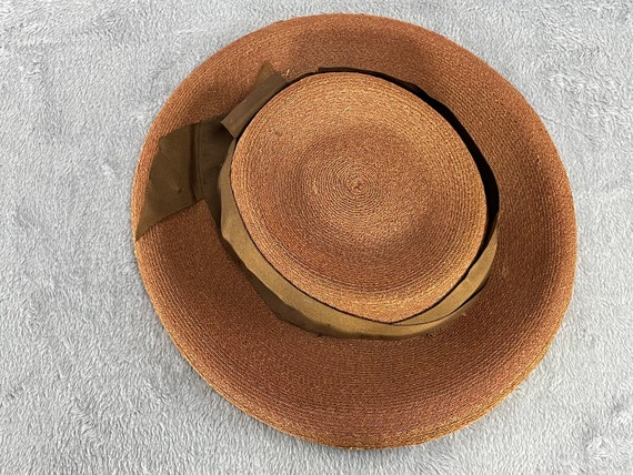 1940s Straw Hat, Vintage Mocha Brown Boater Hat, … - image 7