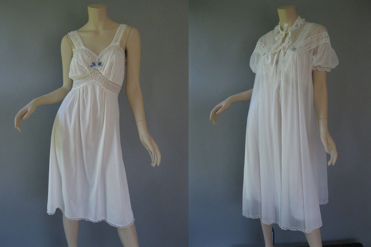 1950s Peignoir Set Vintage Bridal Set White Nylon Robe and | Etsy