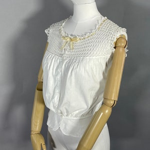 Antique Victorian Edwardian Camisole, Hand Crochet Corset Cover , White Cotton Top , Vintage Lingerie XS image 5