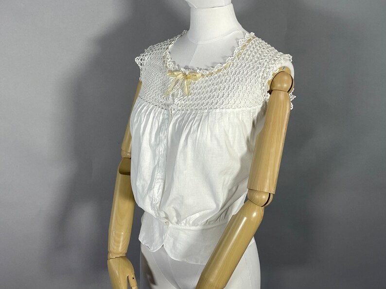 Antique Victorian Edwardian Camisole, Hand Crochet Corset Cover , White Cotton Top , Vintage Lingerie XS image 5