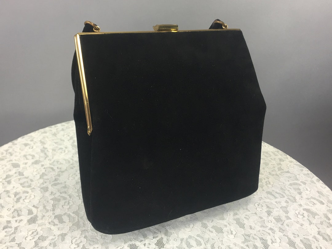 1950s Black Suede Top Handle Purse Vintage Classic Tailored Etsy