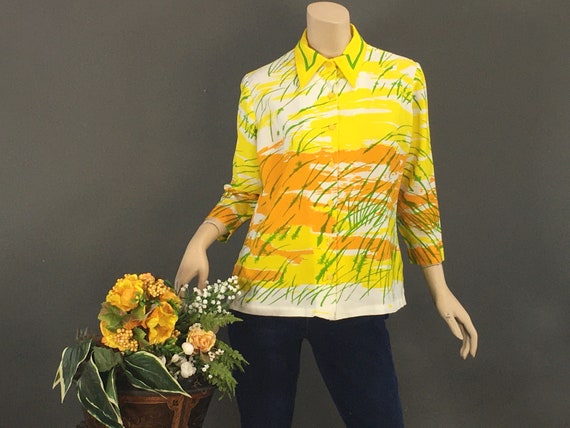 Vintage Vera Blouse, 1970s Abstract Print Vera Neu