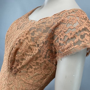 1950s Peach Floral Lace Sequins Party Dress, XS Cupcake Tulle Full Skirt Large Bow, Prom Alt Wedding Elopement Reception Dress, VFG image 4