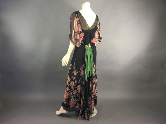 1930s Floral Print Chiffon Evening Dress, Vintage… - image 2