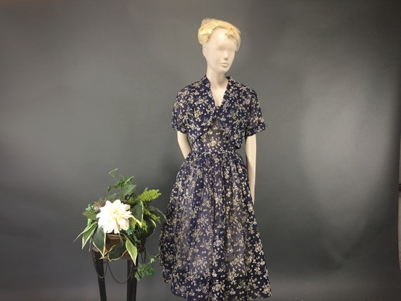 1950s Floral Dress with Bolero, Vintage M Sheer Na