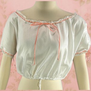 1890s Antique White Cotton Corset Cover Camisole, Edwardian Eyelet Pink Lace Summer Blouse Slip Top, Size L Bust 40” Waist 34” VFG Verified