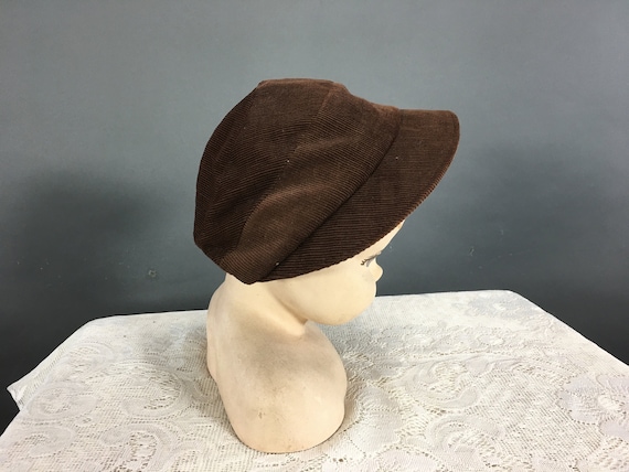 Vintage 1930s Childs Hat, Brown Corduroy Unisex Ca